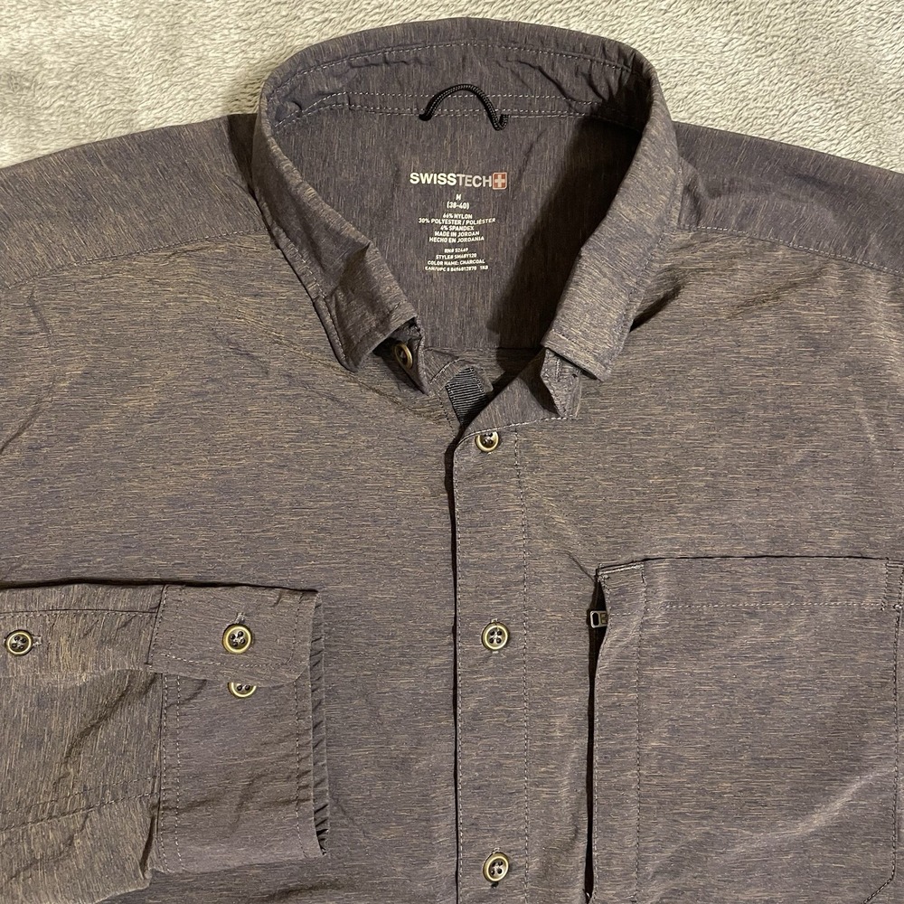 Swiss Tech Men's Charcoal L/S Button Shirt M Style# SM48Y120 Outdoors Hiking